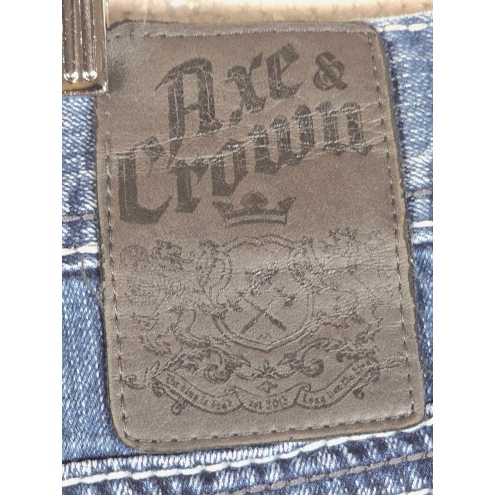 Axe & Crown Mens Slim Boot Jeans 36x29 Blue Distressed Thick Stitch Embroidered - Picture 9 of 10